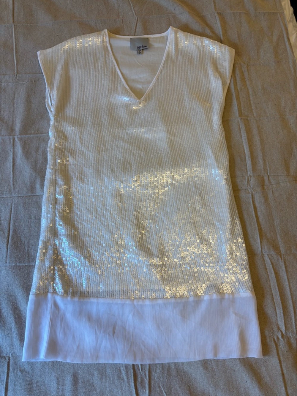 Chloe Oliver White Sequin V-Neck Mini Dress S